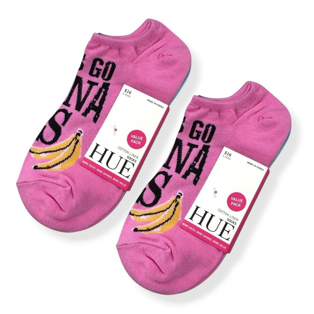 Hue Women Cotton Liner Socks 6 Pair Pack Fruit Bananas Watermelon Pineapple OS